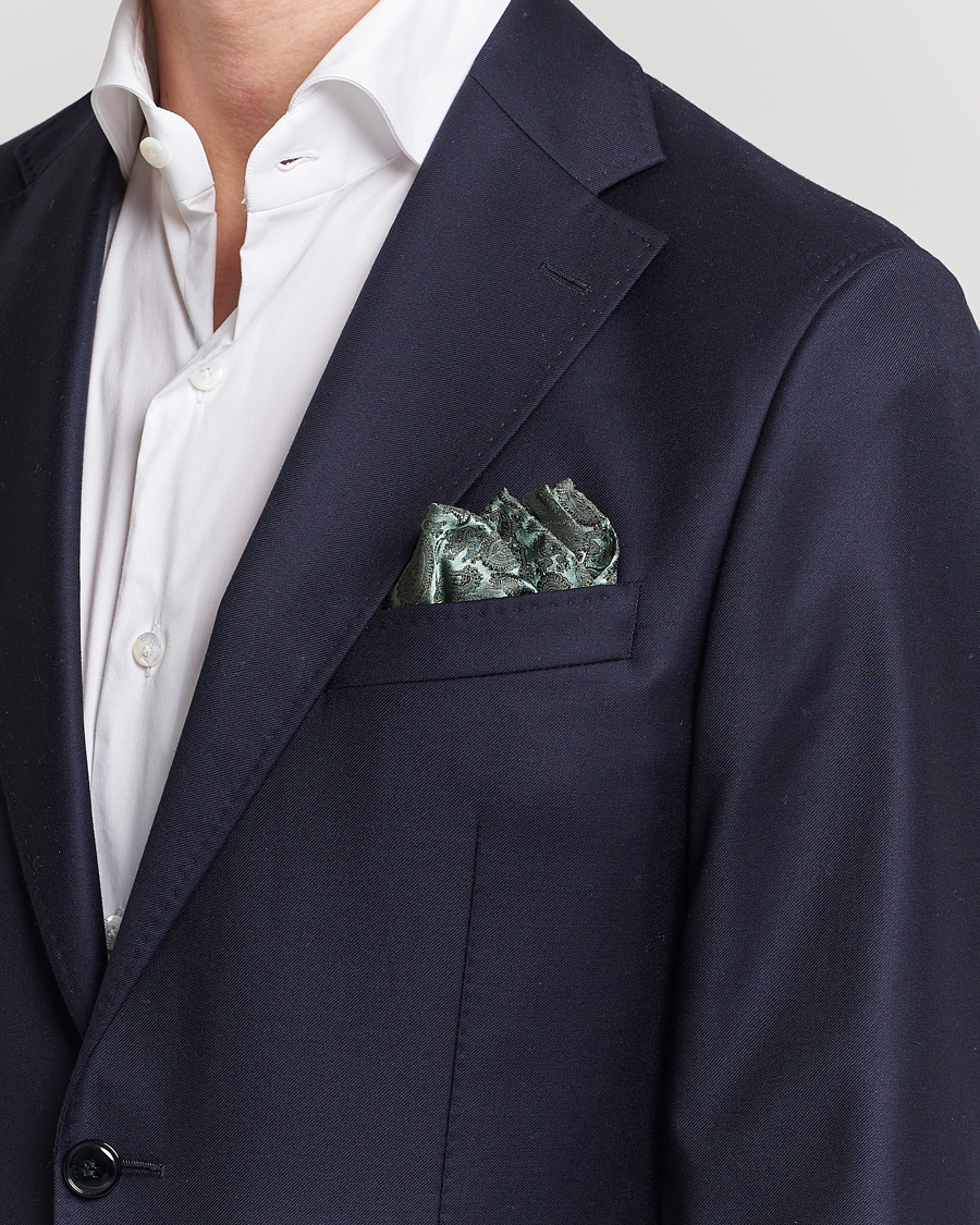 Homme | Pochettes De Costume | Amanda Christensen | Tonal Paisley Silk Pocket Square Olive