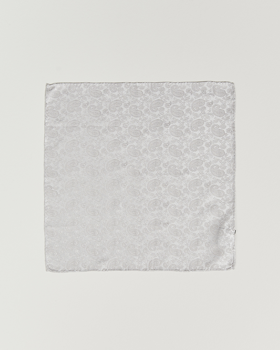 Homme | Pochettes De Costume | Amanda Christensen | Tonal Paisley Silk Pocket Square Silver