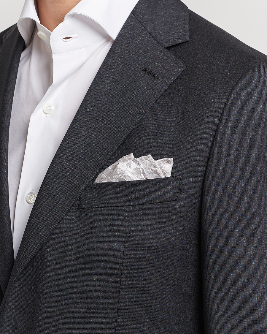 Homme | Pochettes De Costume | Amanda Christensen | Tonal Paisley Silk Pocket Square Silver