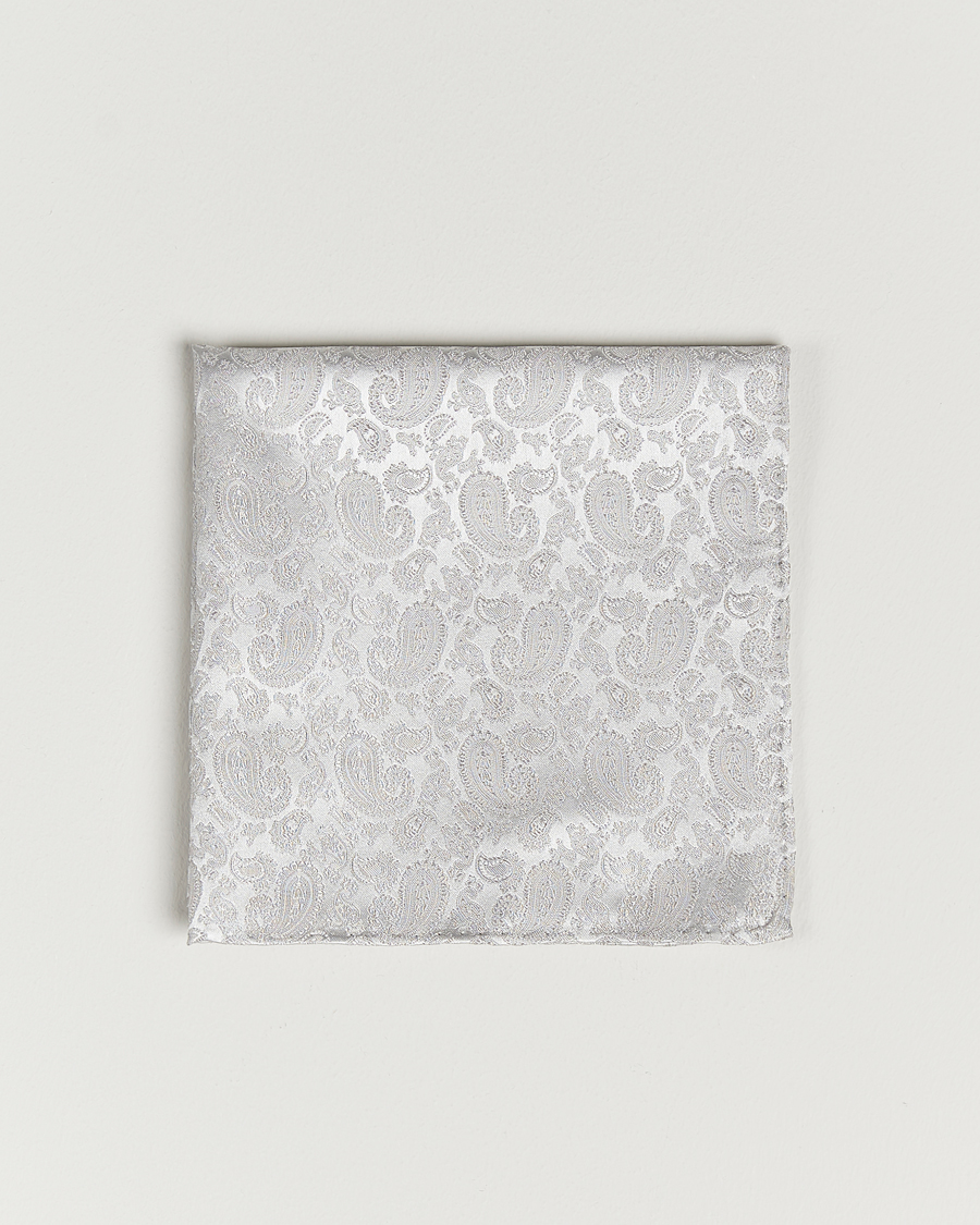 Homme | Pochettes De Costume | Amanda Christensen | Tonal Paisley Silk Pocket Square Silver
