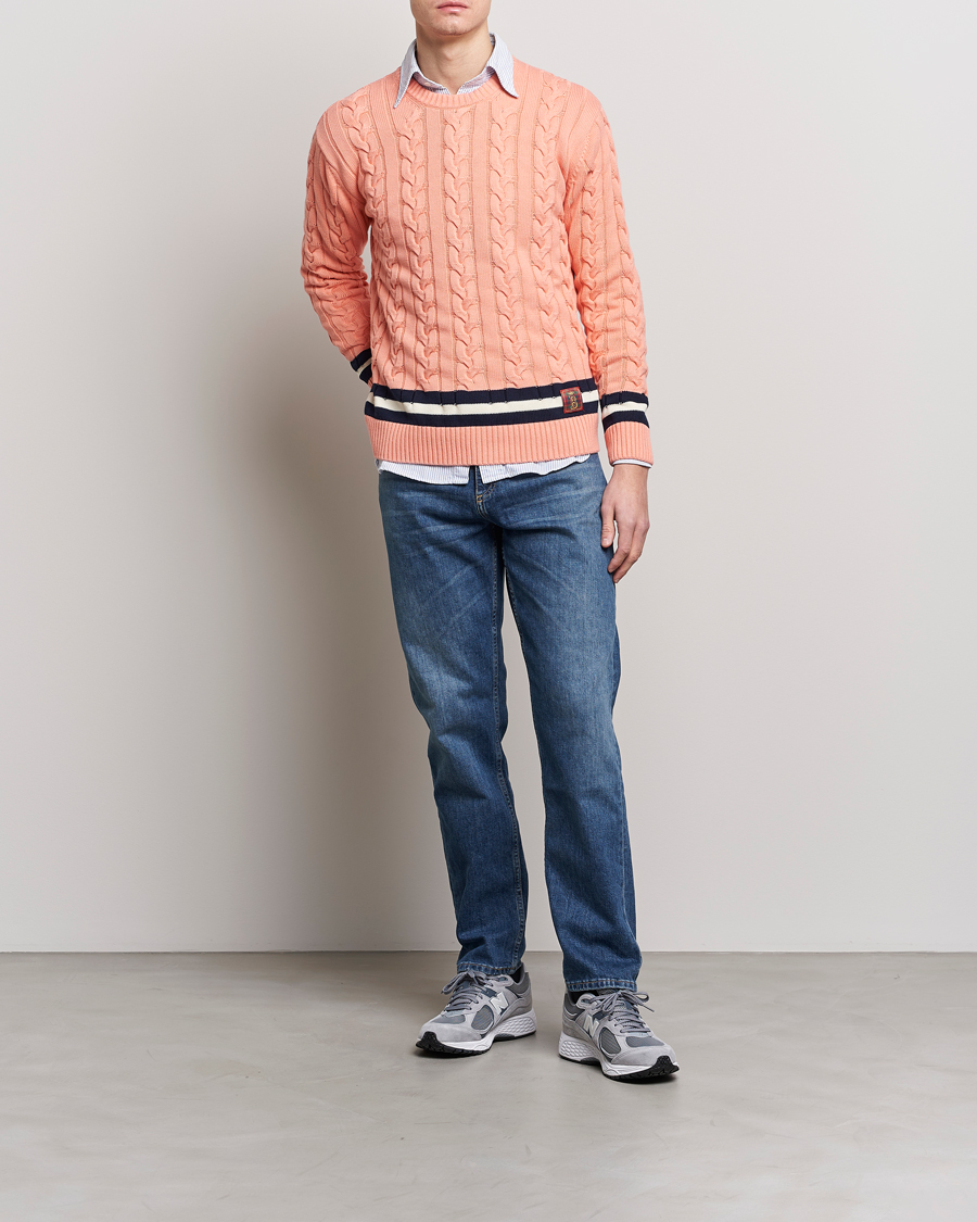 Homme | Pulls Et Tricots | Baracuta | Cotton Cable Crew Neck Flamingo