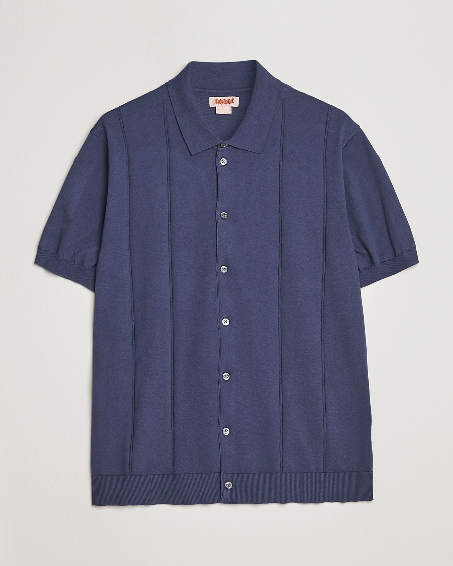 Homme | Polos | Baracuta | Horatio Cotton Garment Dyed Knitted Polo Shirt Navy