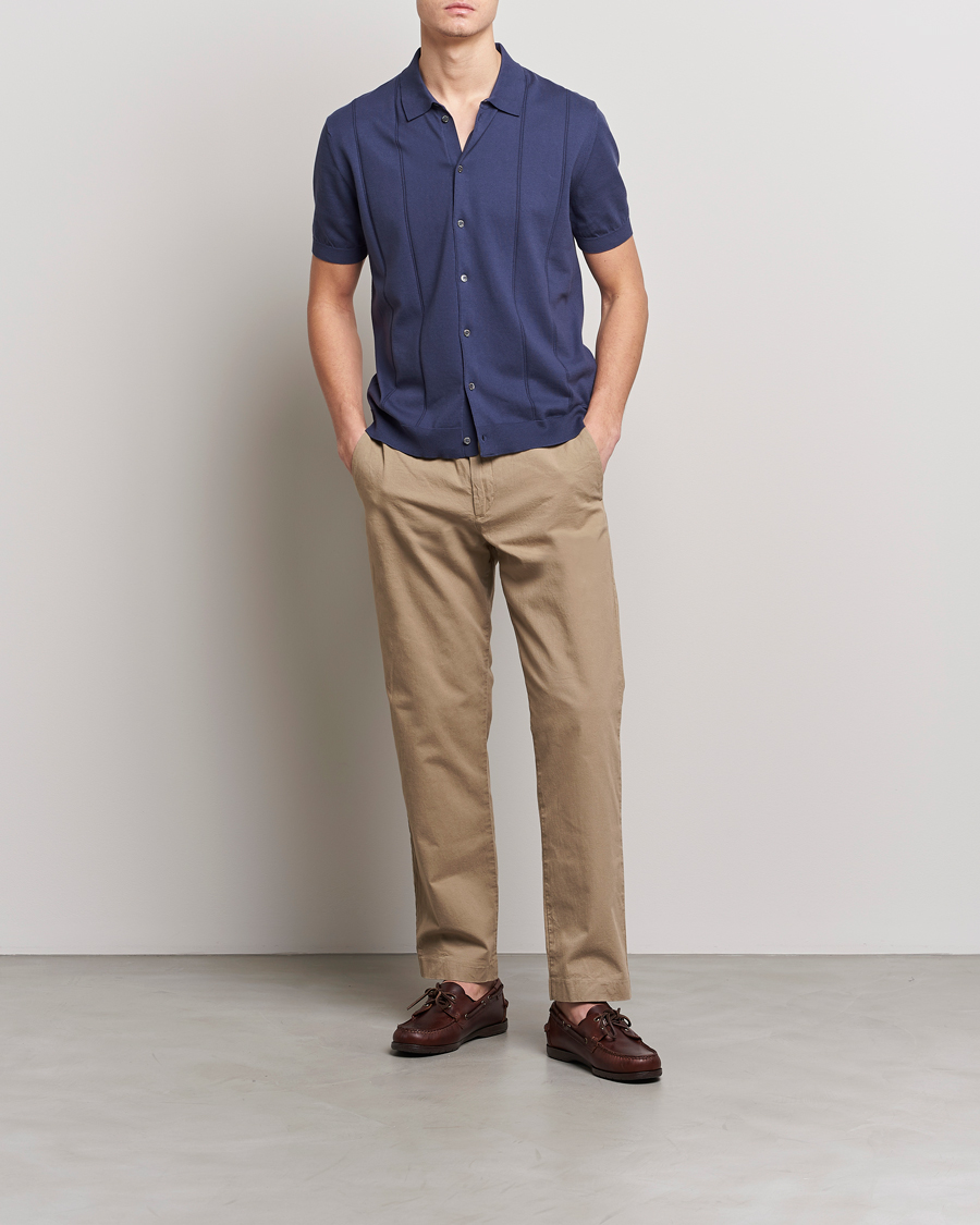 Homme | Polos | Baracuta | Horatio Cotton Garment Dyed Knitted Polo Shirt Navy