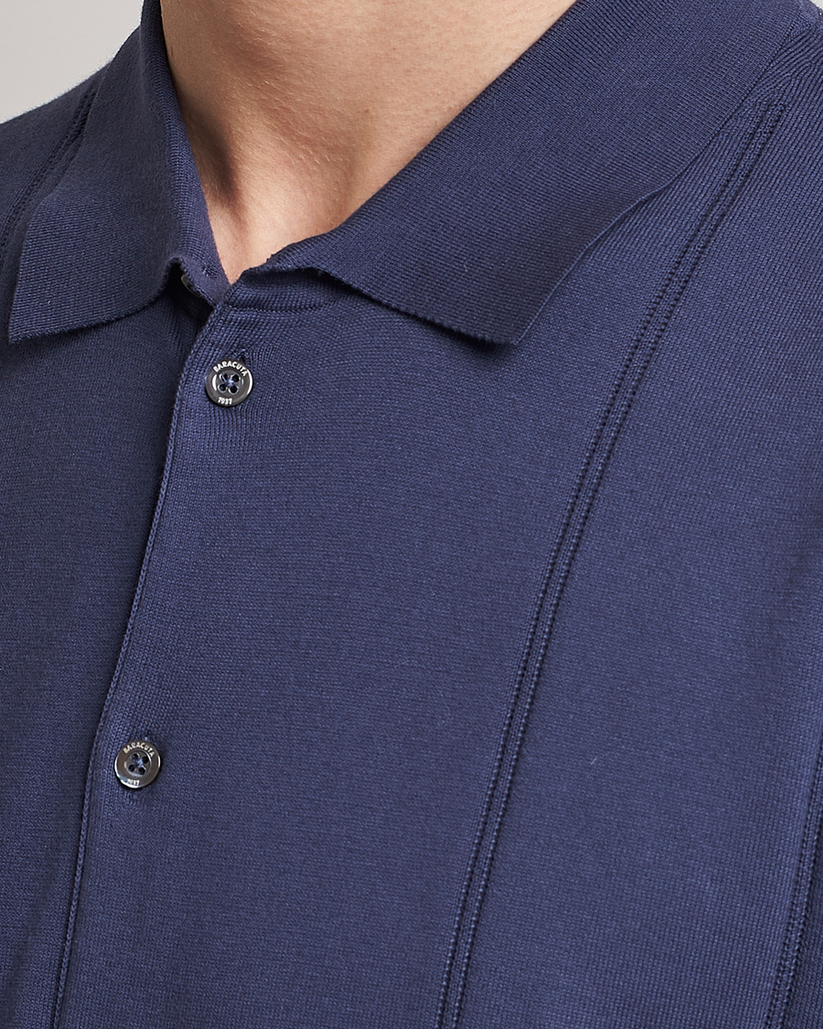 Homme | Polos | Baracuta | Horatio Cotton Garment Dyed Knitted Polo Shirt Navy