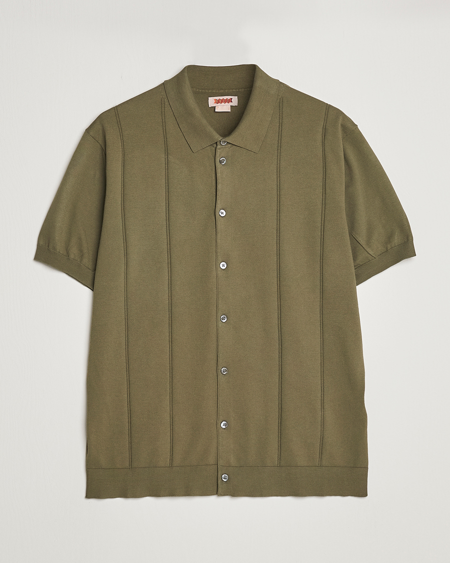 Homme | Polos | Baracuta | Horatio Cotton Garment Dyed Knitted Polo Shirt Olive