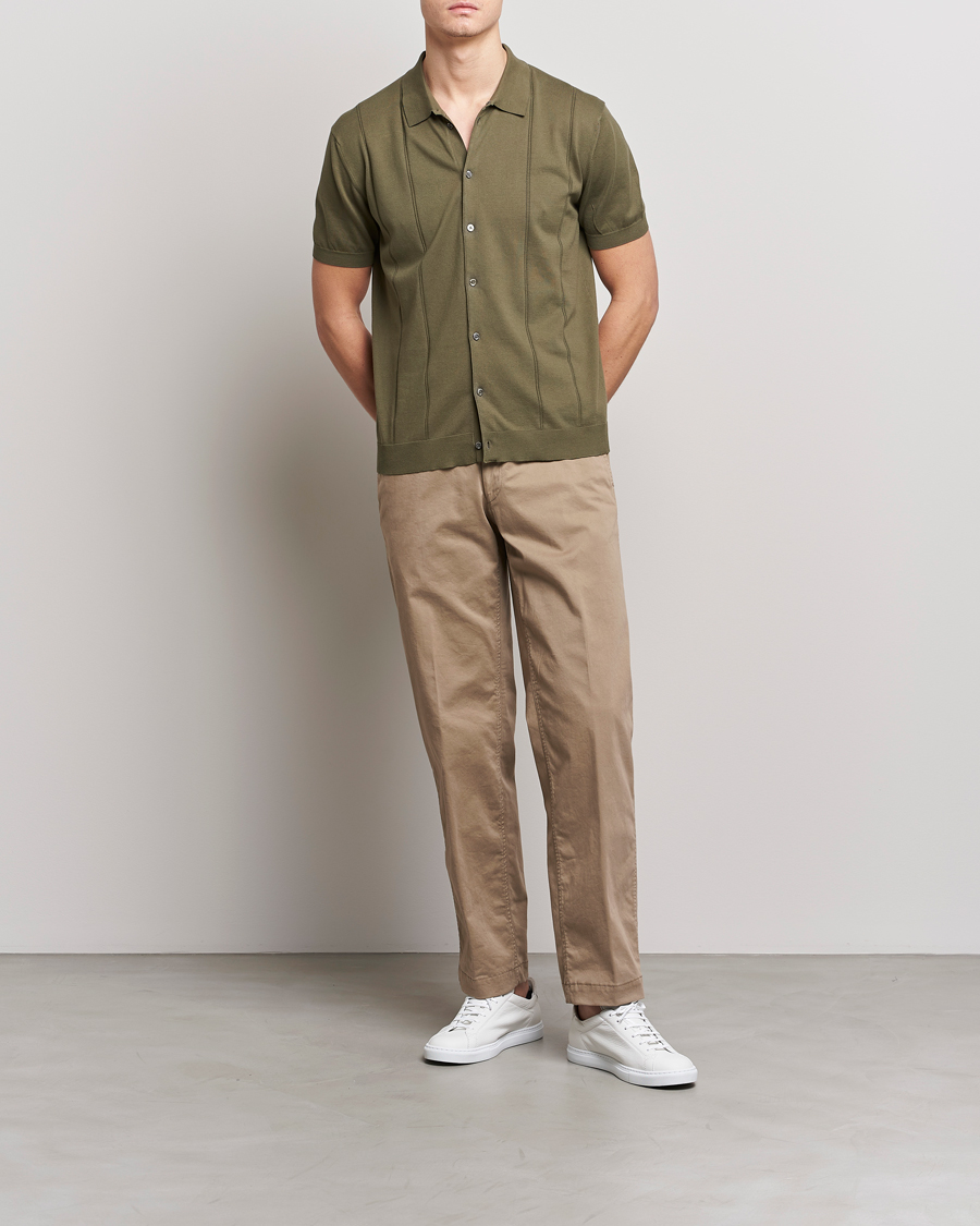 Homme | Polos | Baracuta | Horatio Cotton Garment Dyed Knitted Polo Shirt Olive