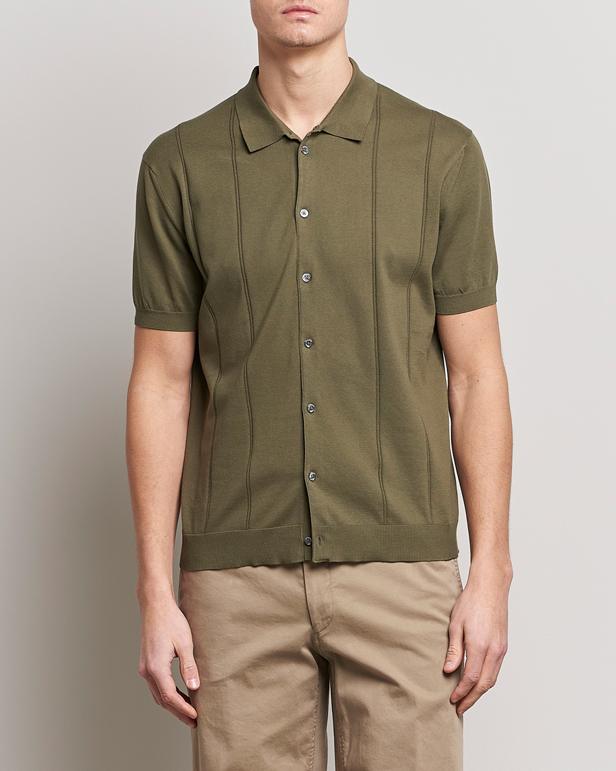 Homme | Polos | Baracuta | Horatio Cotton Garment Dyed Knitted Polo Shirt Olive