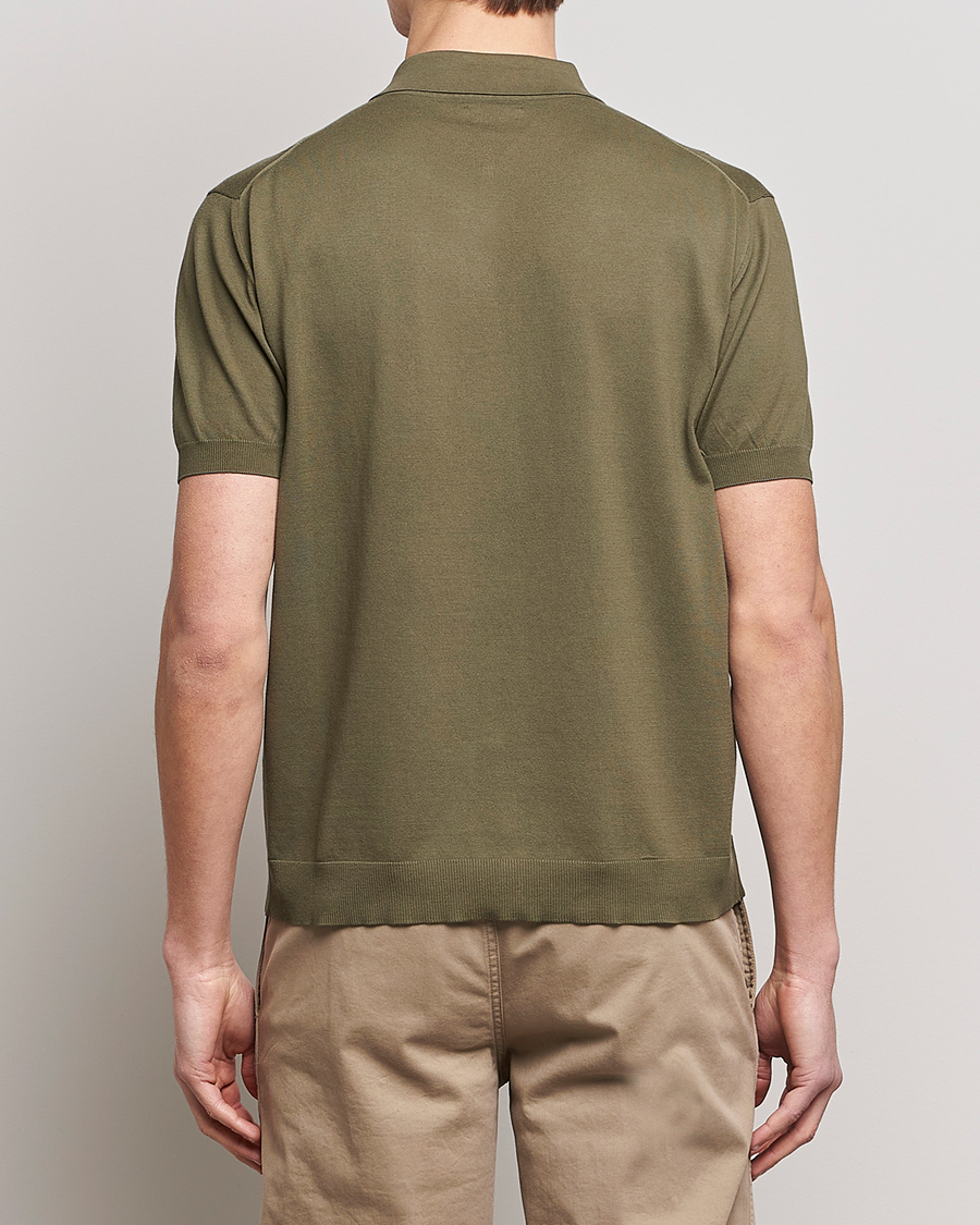 Homme | Polos | Baracuta | Horatio Cotton Garment Dyed Knitted Polo Shirt Olive