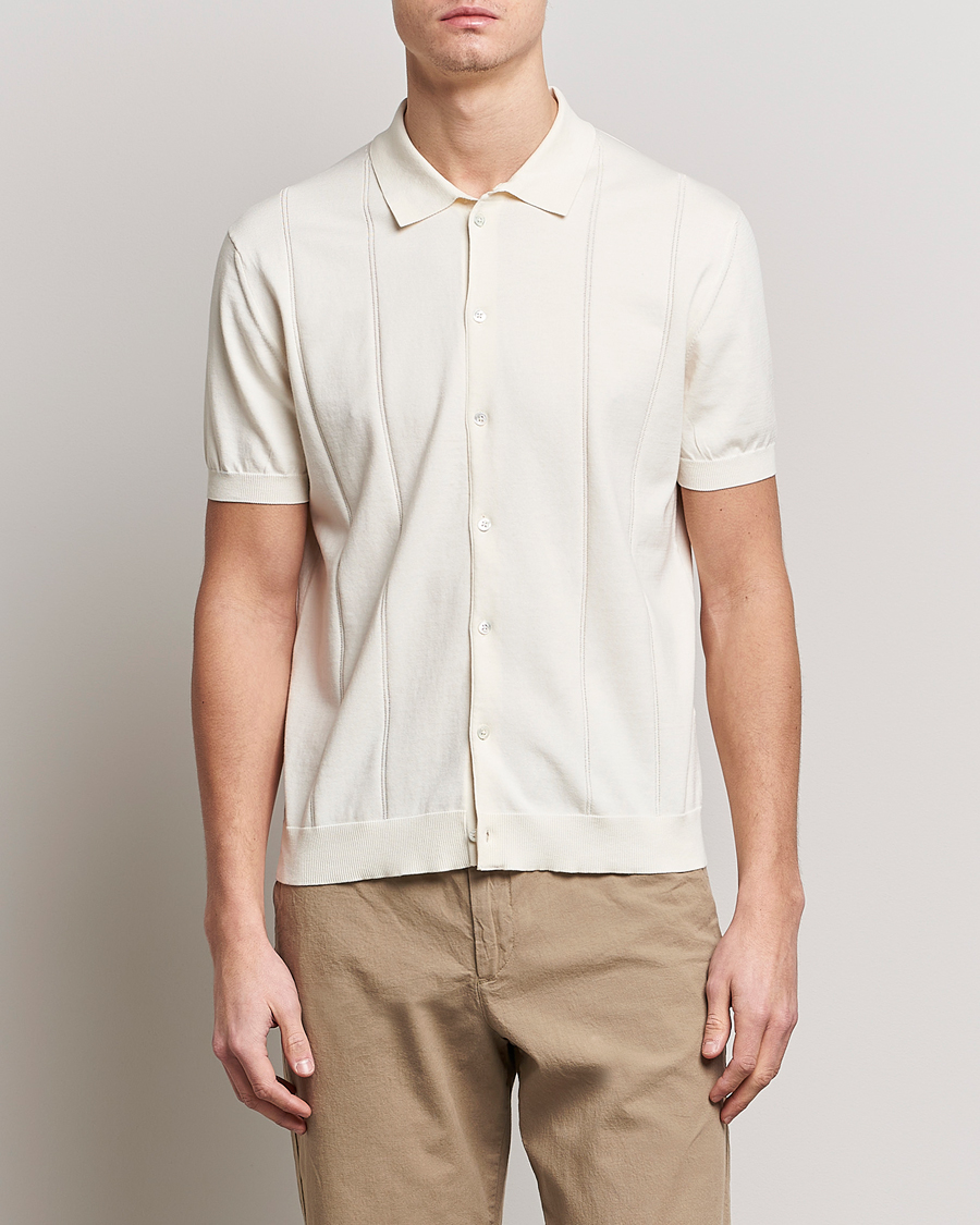 Homme | Polos | Baracuta | Horatio Cotton Garment Dyed Knitted Polo Shirt Ivory