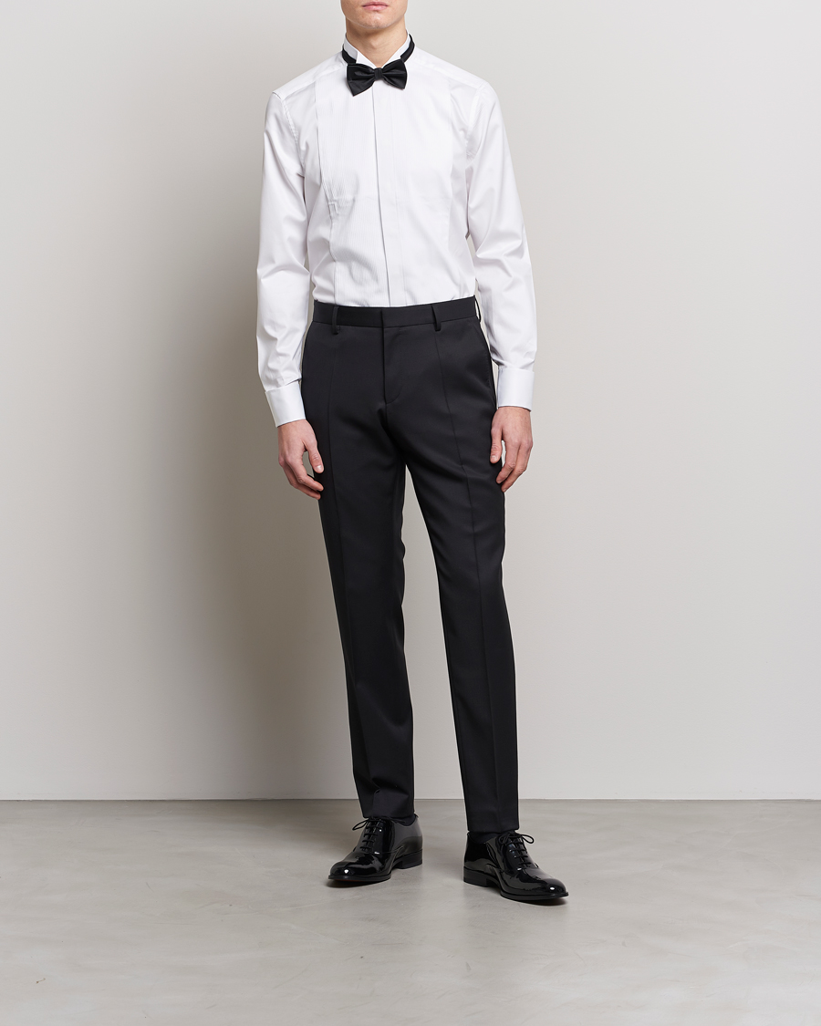 Homme |  | Stenströms | Slimline Stand Up Collar Plissè Shirt White