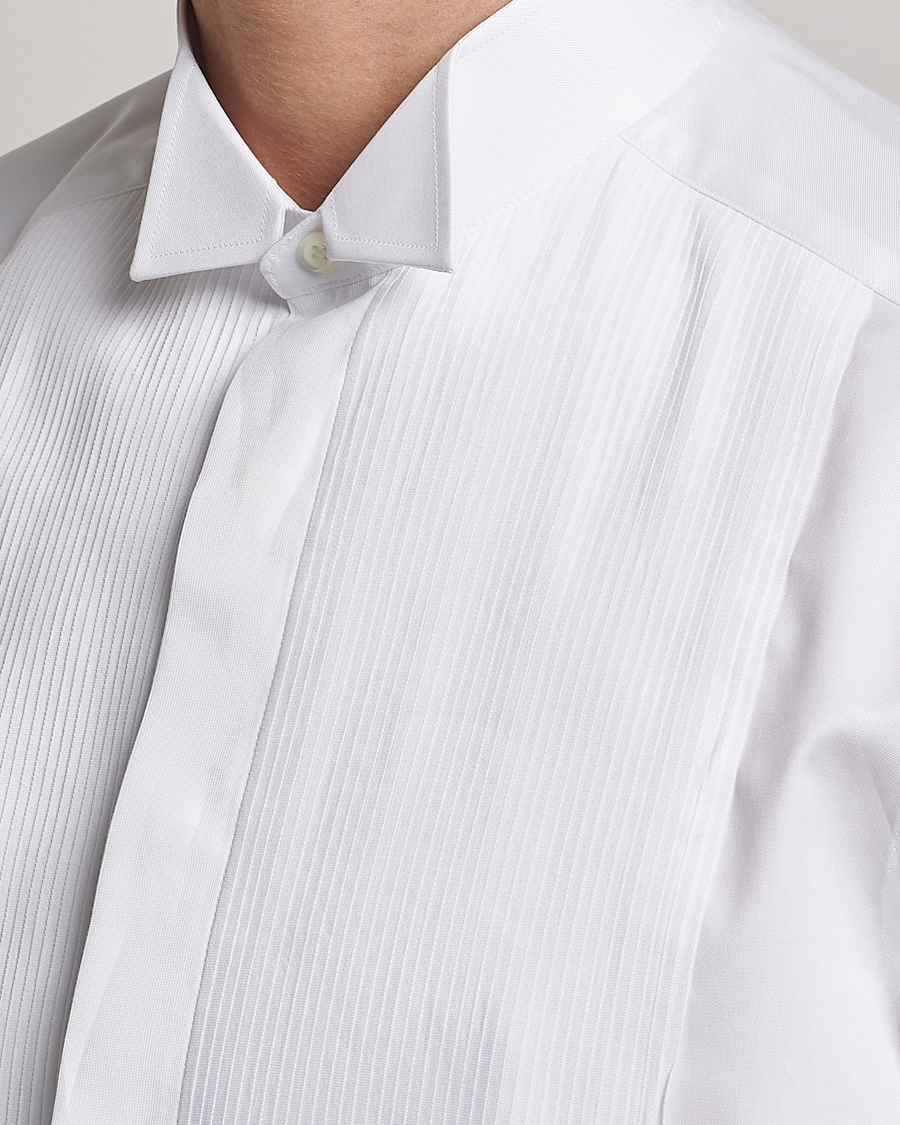 Homme | Chemises | Stenströms | Slimline Stand Up Collar Plissè Shirt White