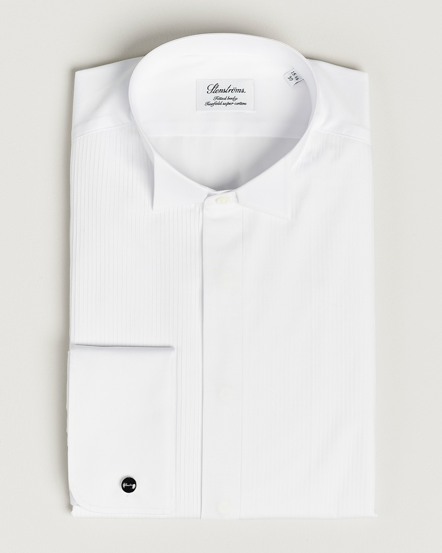 Homme | Chemises | Stenströms | Fitted Body Stand Up Collar Plissè Shirt White