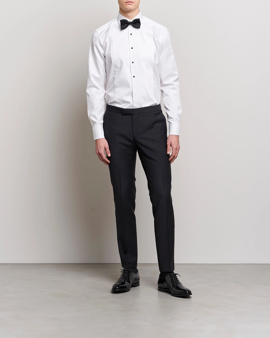 Homme | Cravate Noire | Stenströms | Slimline Open Smoking Shirt White
