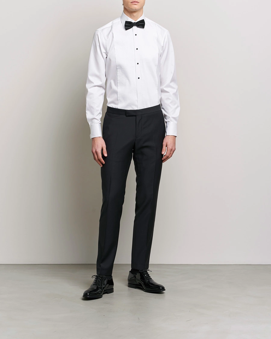 Homme | Cravate Noire | Stenströms | Fitted Body Open Smoking Shirt White