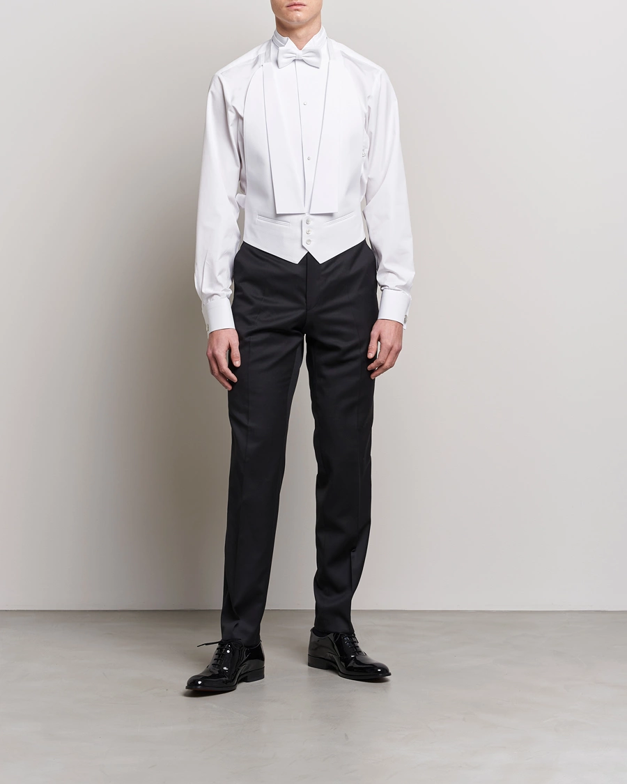 Homme | Cravate Noire | Stenströms | Fitted Body Stand Up Collar Evening Shirt White
