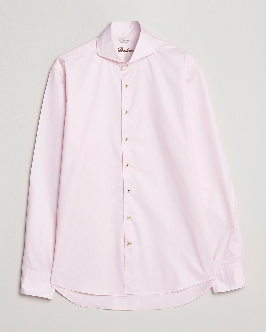 Homme | Chemises | Stenströms | Fitted Body Washed Cotton Plain Shirt Pink