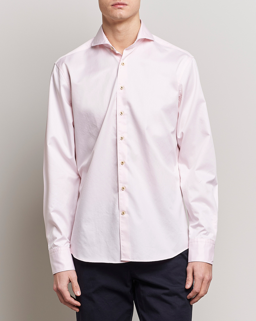 Homme | Casual | Stenströms | Fitted Body Washed Cotton Plain Shirt Pink