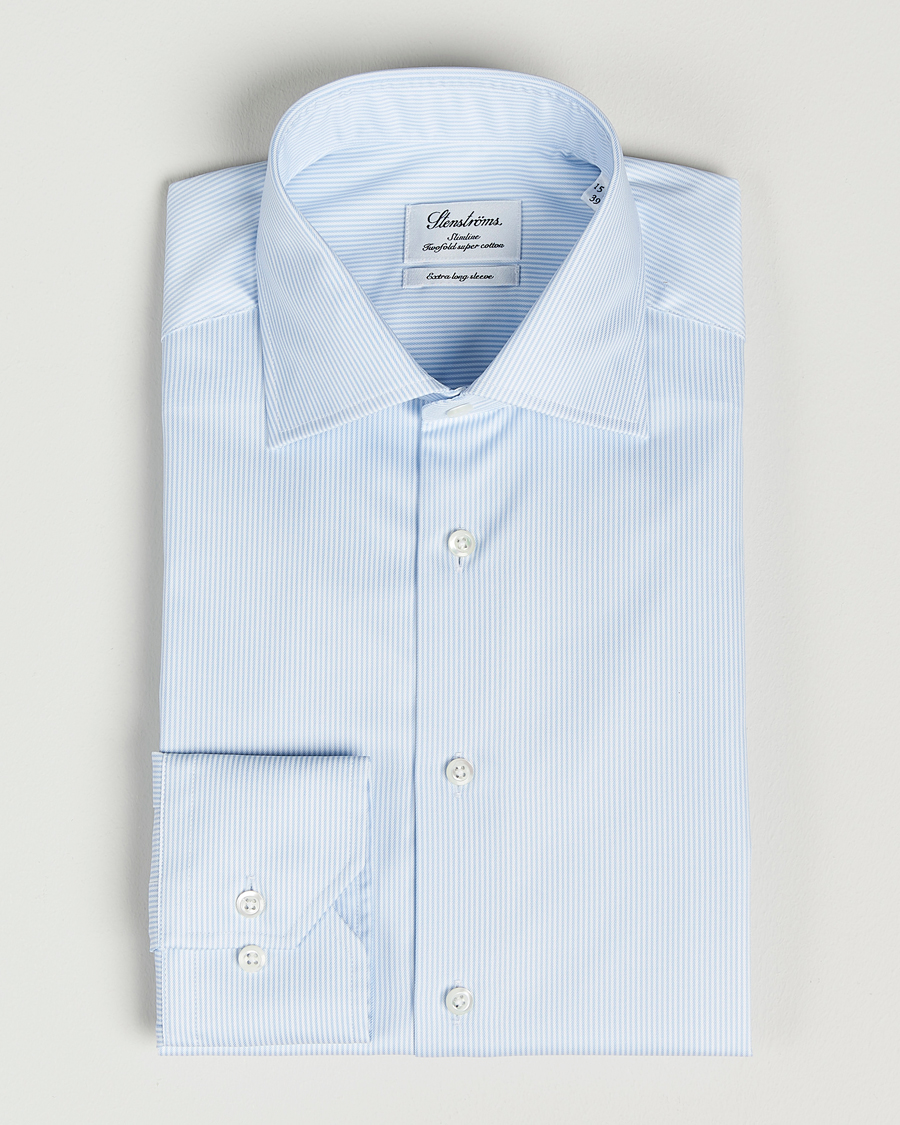 Homme | Chemises | Stenströms | Slimline X-Long Sleeve Shirt White/Blue