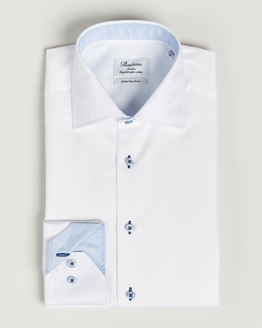 Homme | Chemises | Stenströms | Slimline X-Long Sleeve Contrast Shirt White