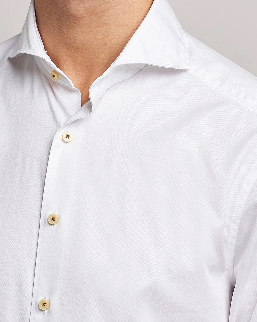 Homme | Chemises Décontractées | Stenströms | Slimline X-Long Sleeve Washed Cotton Shirt White