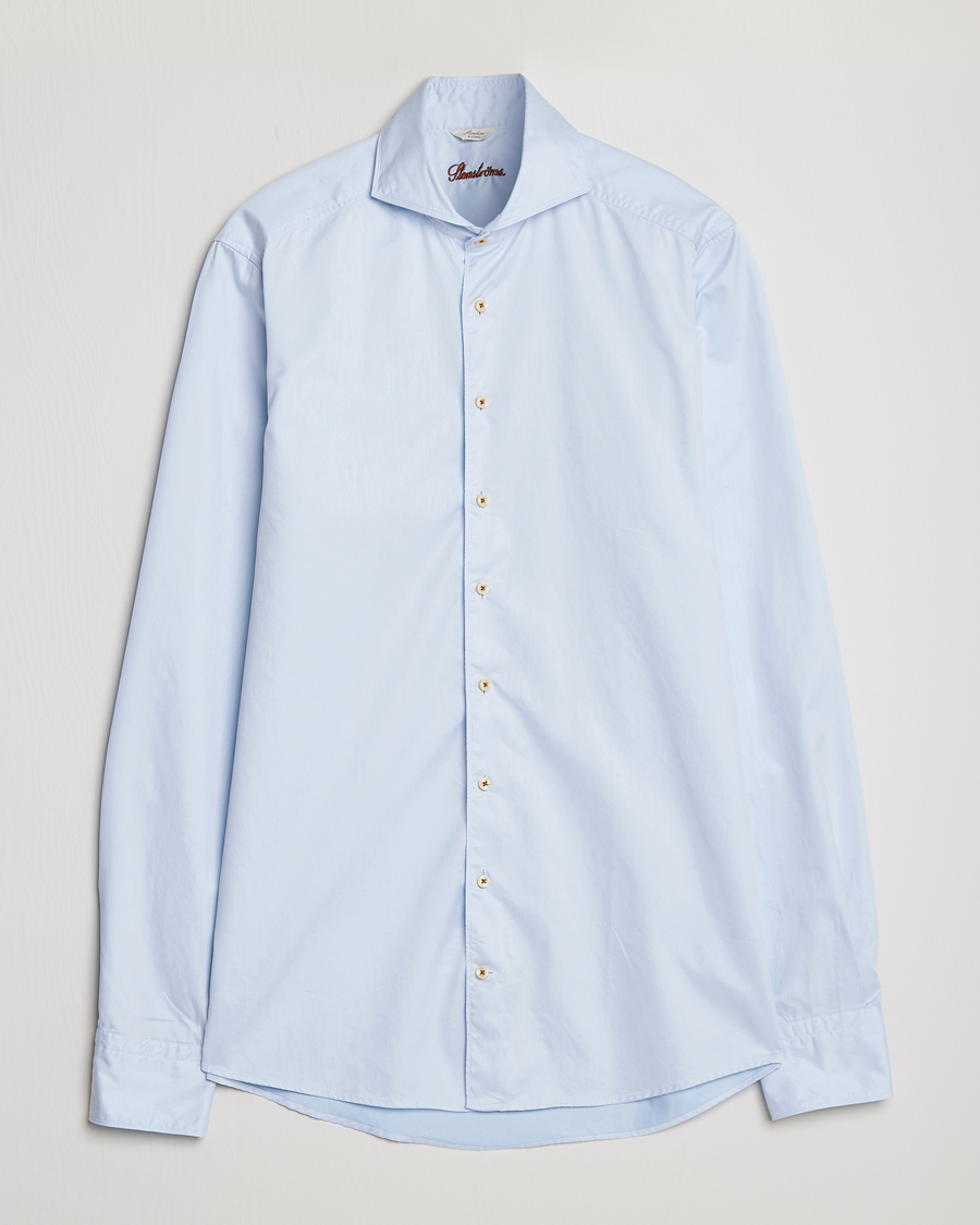 Homme | Chemises | Stenströms | Slimline X-Long Sleeve Washed Cotton Shirt Light Blue