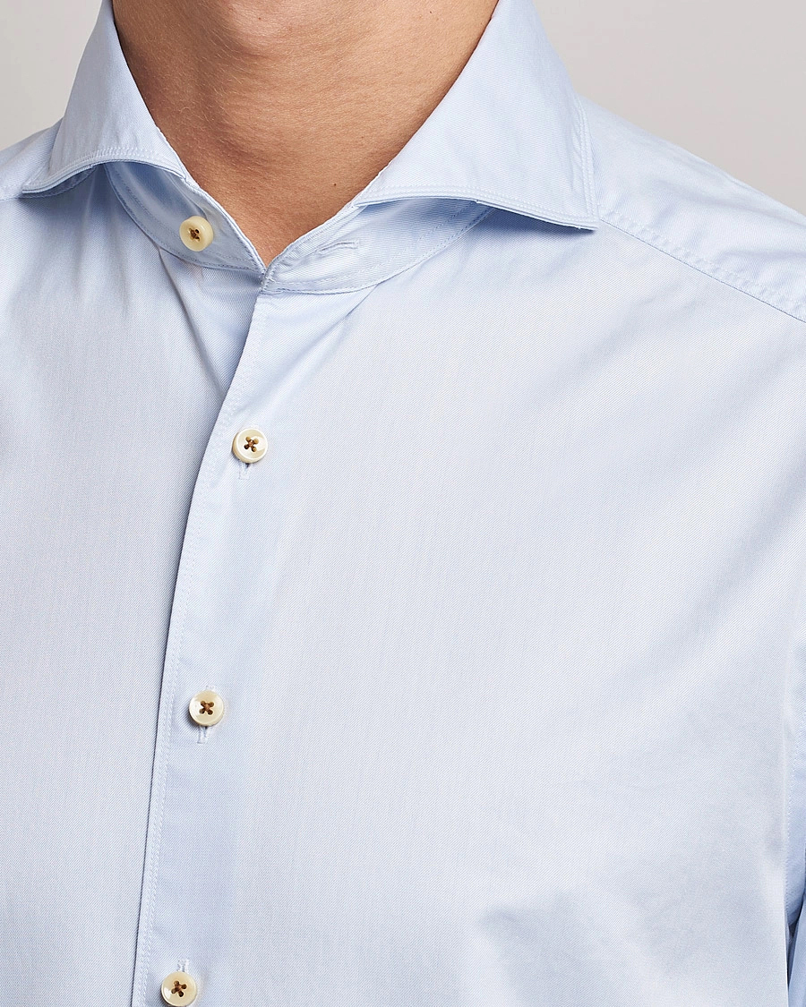 Homme | Chemises | Stenströms | Slimline X-Long Sleeve Washed Cotton Shirt Light Blue
