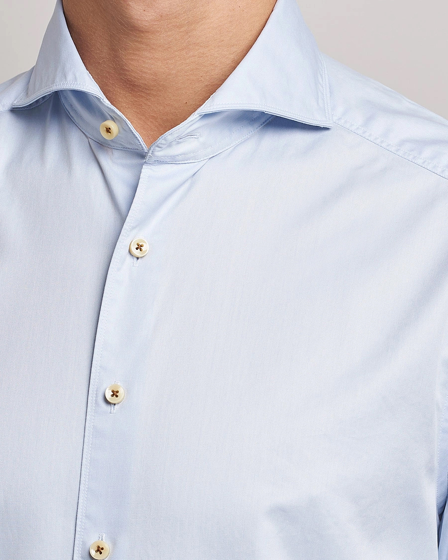 Homme |  | Stenströms | Slimline X-Long Sleeve Washed Cotton Shirt Light Blue