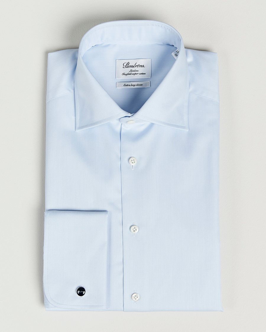 Homme | Chemises | Stenströms | Slimline X-Long Sleeve Double Cuff Shirt Light Blue
