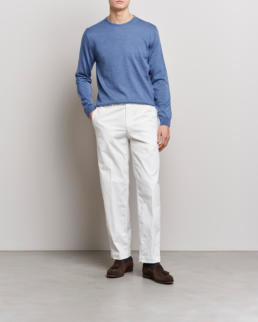 Homme | Pulls Et Tricots | Stenströms | Merino Patch Crew Neck Light Blue/Blue