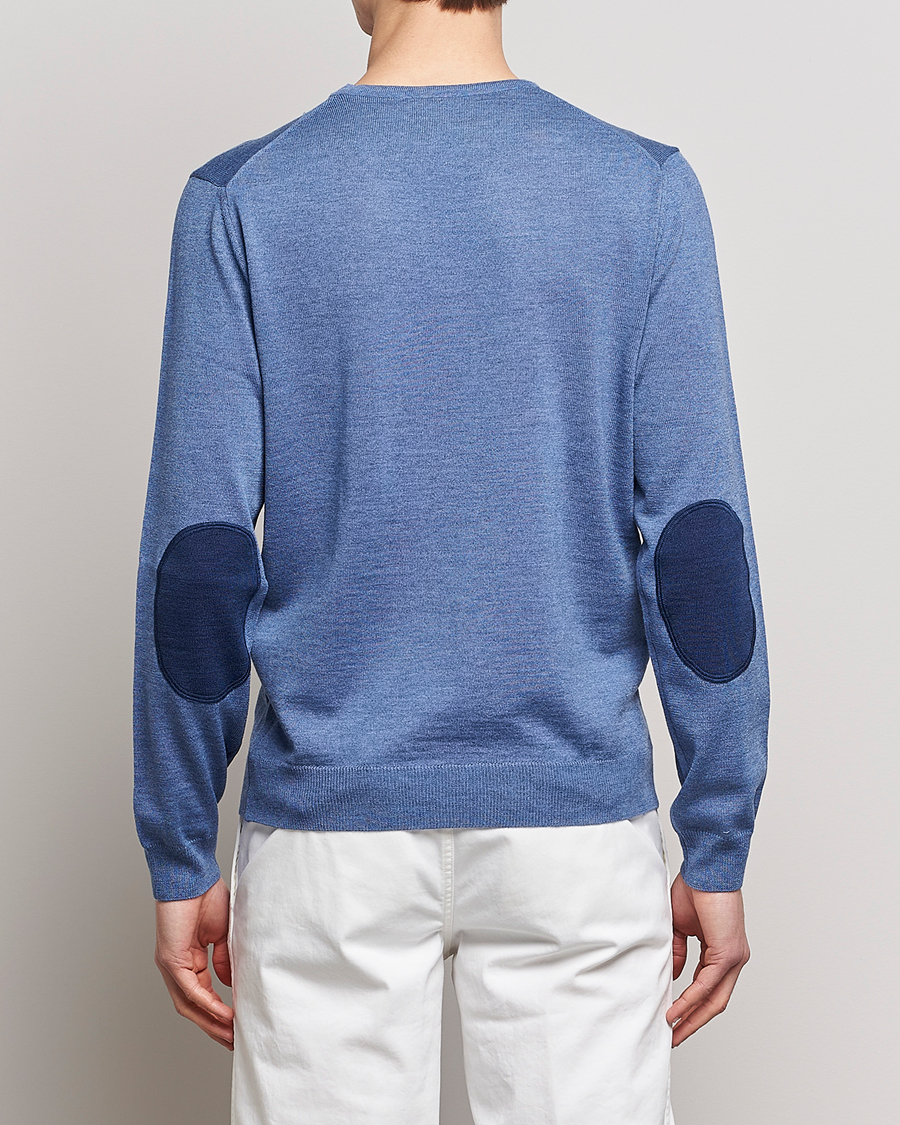 Homme | Pulls Et Tricots | Stenströms | Merino Patch Crew Neck Light Blue/Blue