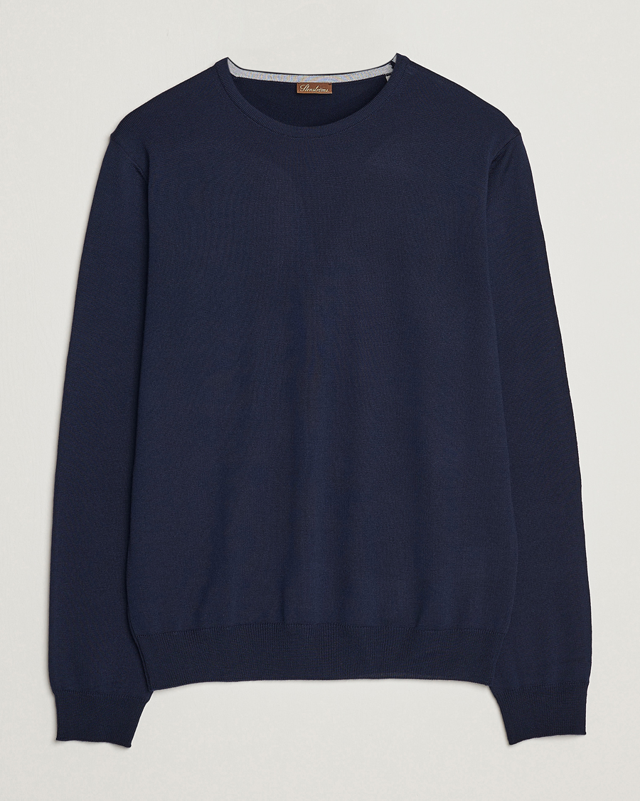 Homme | Pulls Et Tricots | Stenströms | Merino Patch Crew Neck Navy/Light Grey
