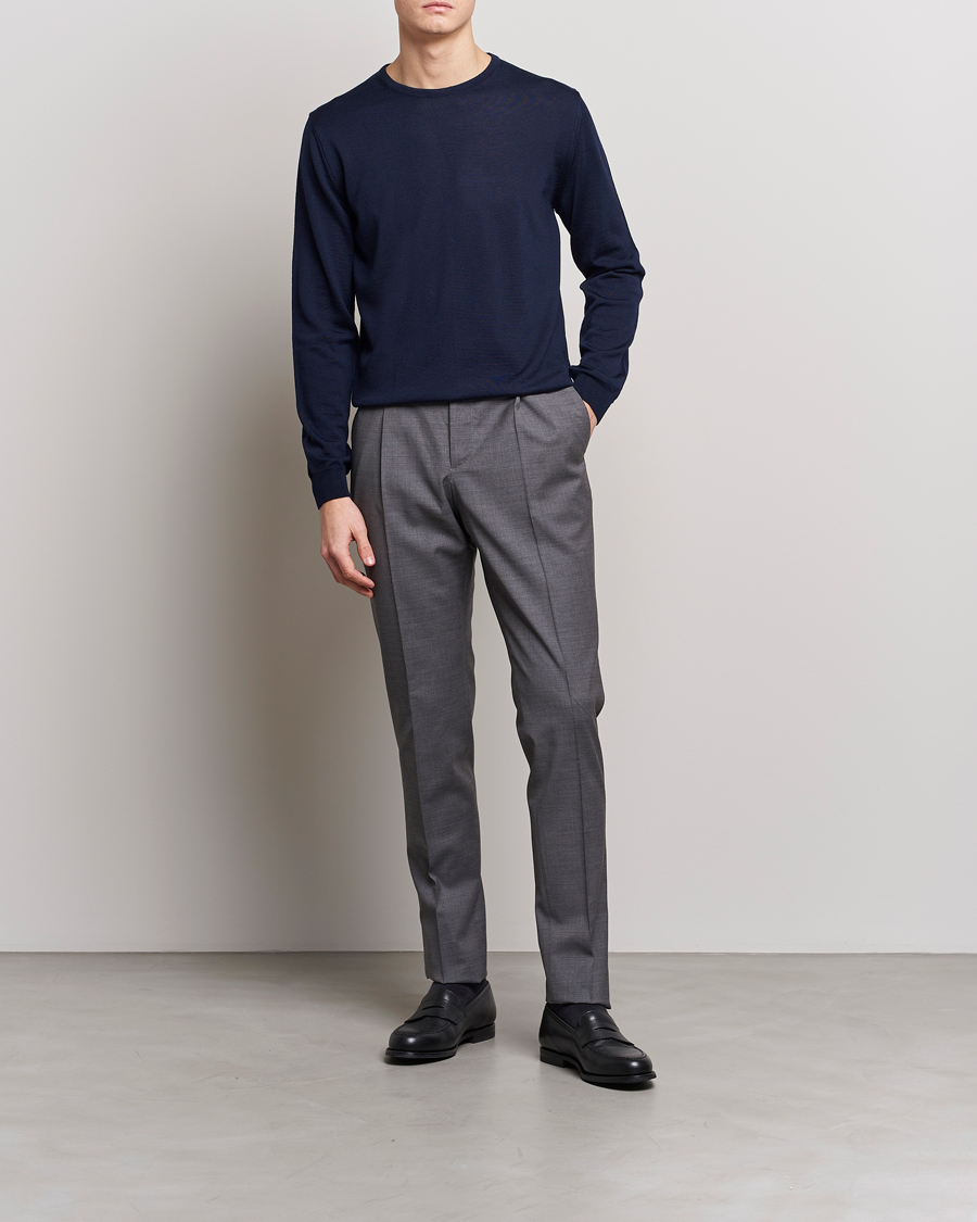 Homme | Pulls Et Tricots | Stenströms | Merino Patch Crew Neck Navy/Light Grey