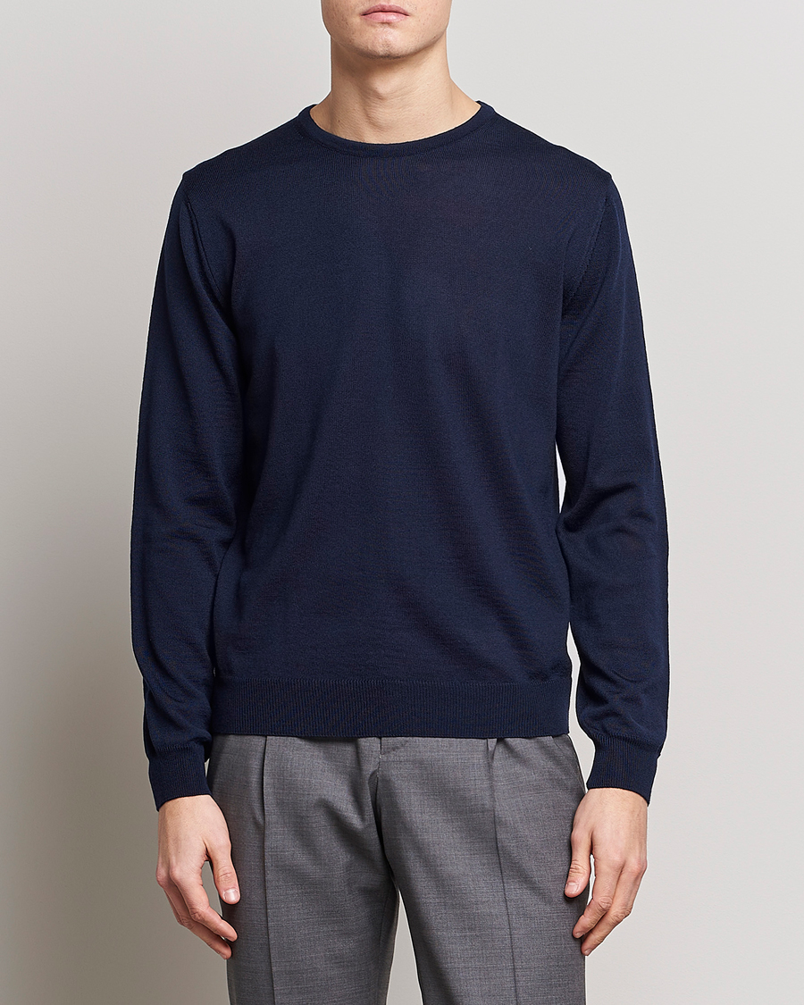 Homme | Pulls Et Tricots | Stenströms | Merino Patch Crew Neck Navy/Light Grey