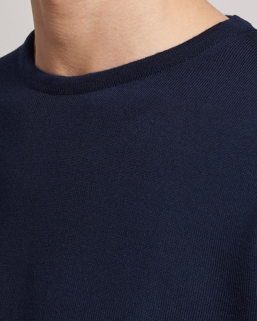 Homme | Pulls Et Tricots | Stenströms | Merino Patch Crew Neck Navy/Light Grey