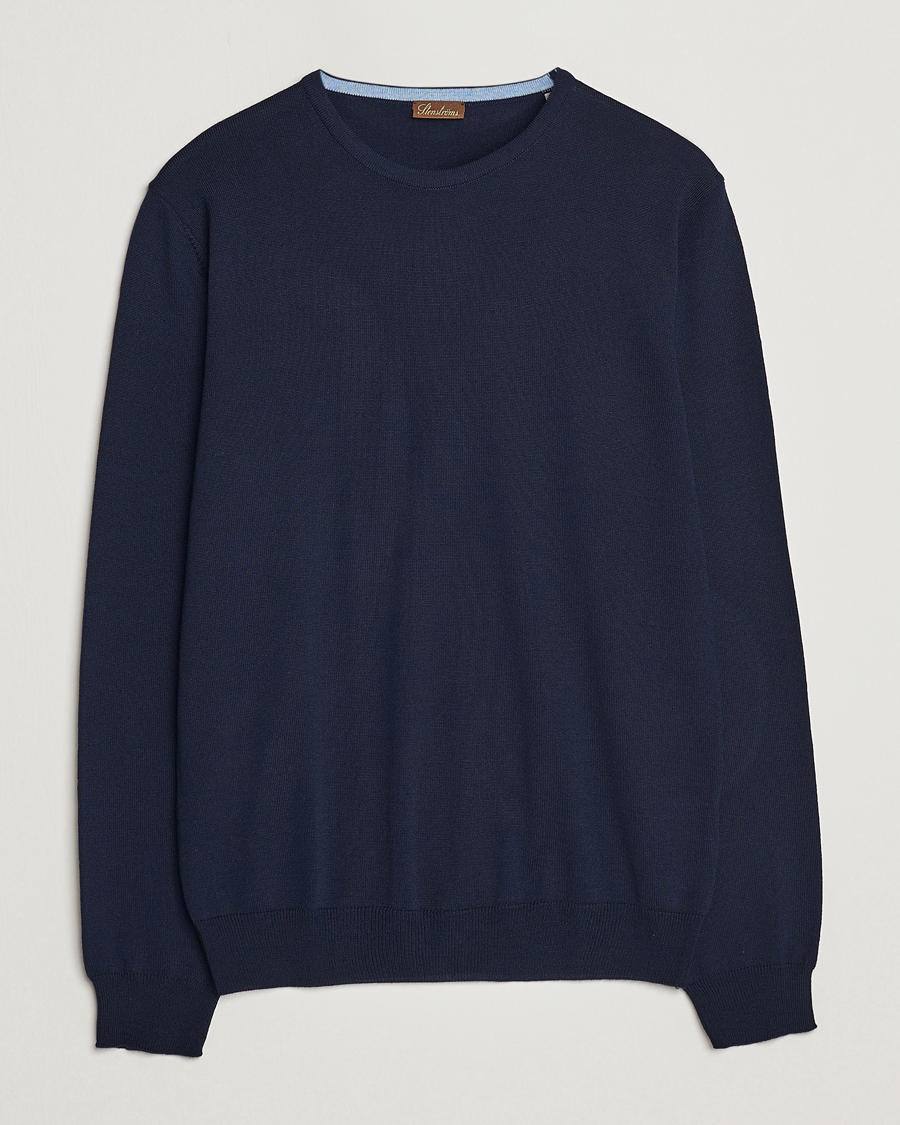 Homme | Pulls Et Tricots | Stenströms | Merino Patch Crew Neck Navy/Light Blue