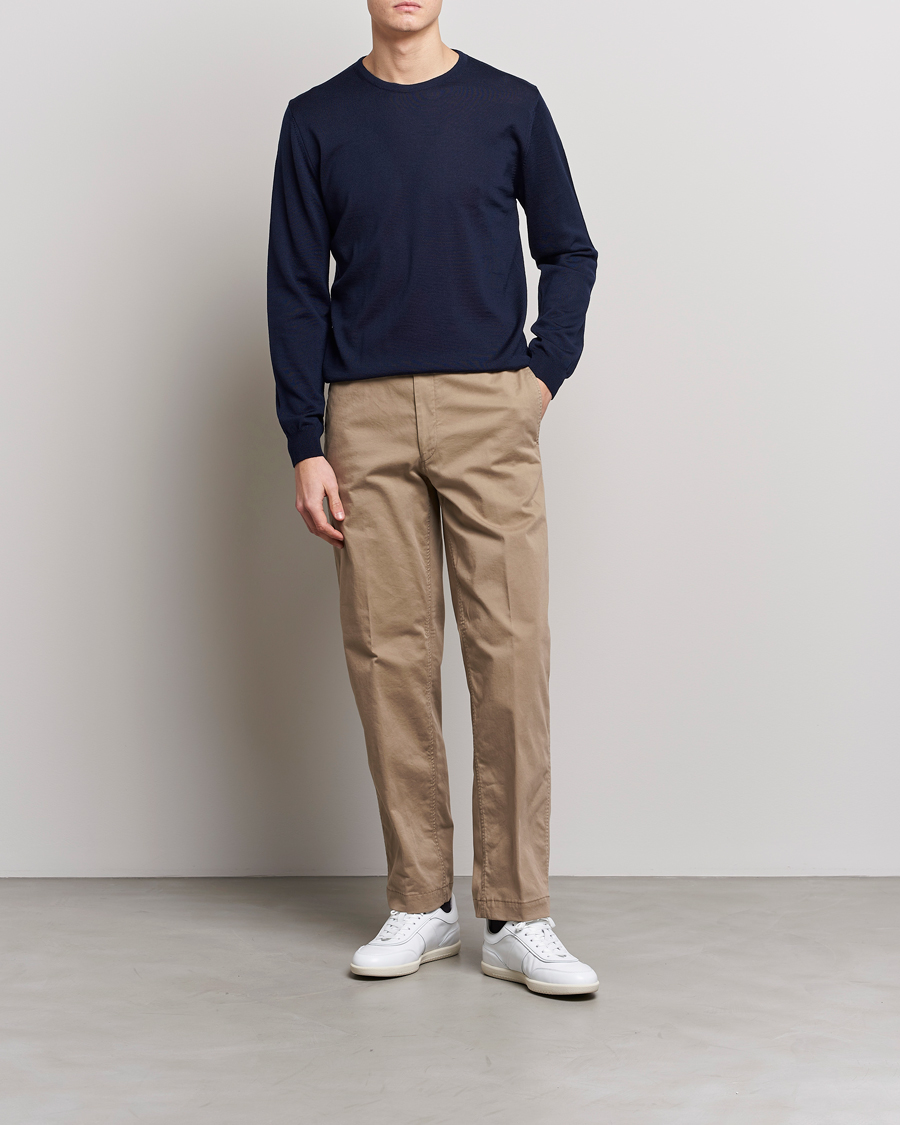 Homme | Pulls Et Tricots | Stenströms | Merino Patch Crew Neck Navy/Light Blue