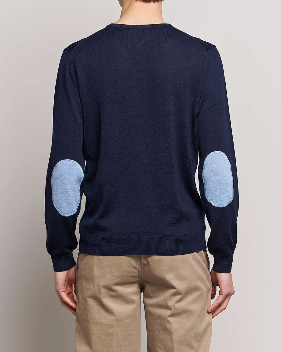 Homme | Pulls Et Tricots | Stenströms | Merino Patch Crew Neck Navy/Light Blue