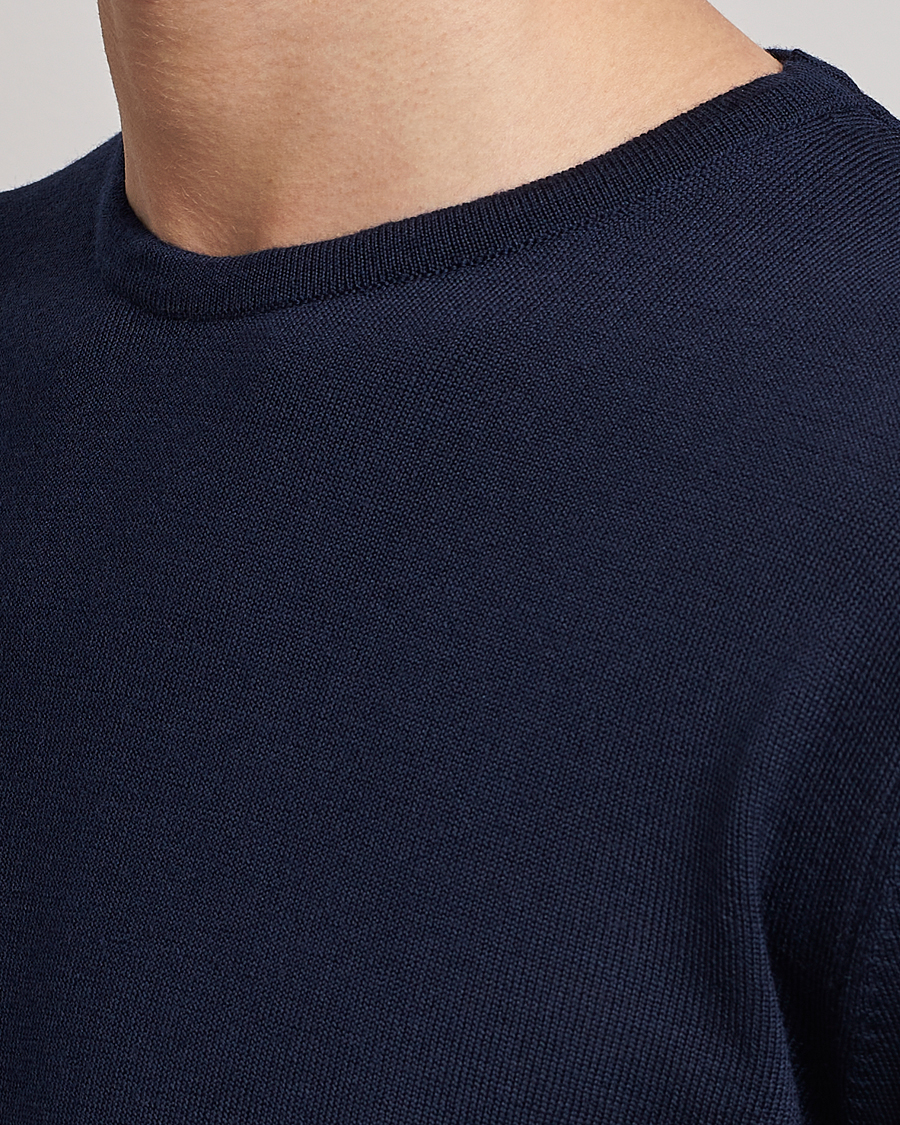 Homme | Pulls Et Tricots | Stenströms | Merino Patch Crew Neck Navy/Light Blue