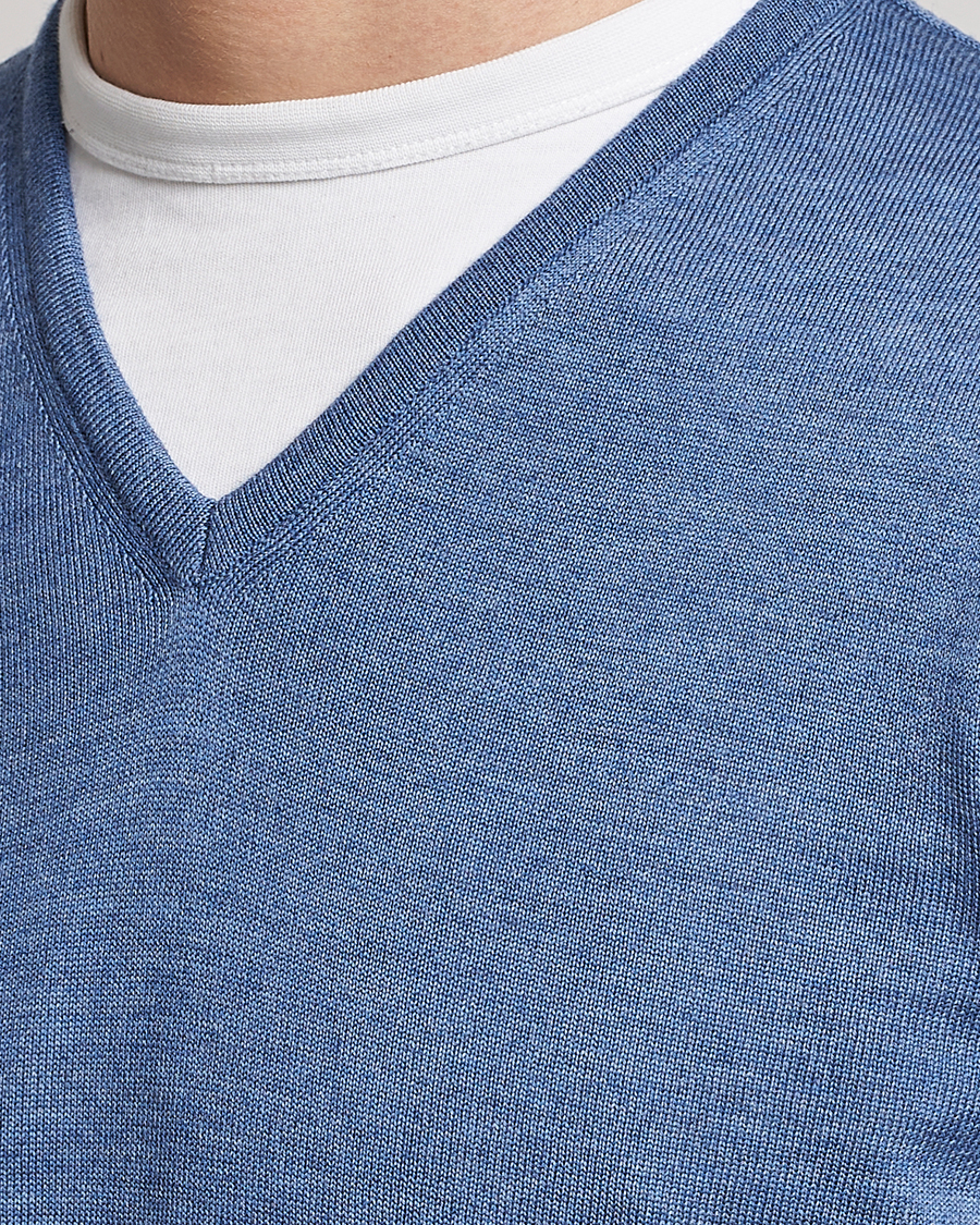 Homme | Pulls Et Tricots | Stenströms | Merino Patch V-Neck Light Blue/Blue
