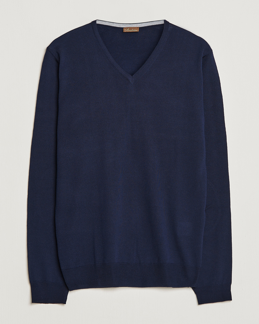 Homme | Pulls Et Tricots | Stenströms | Merino Patch V-Neck Navy/Light Grey