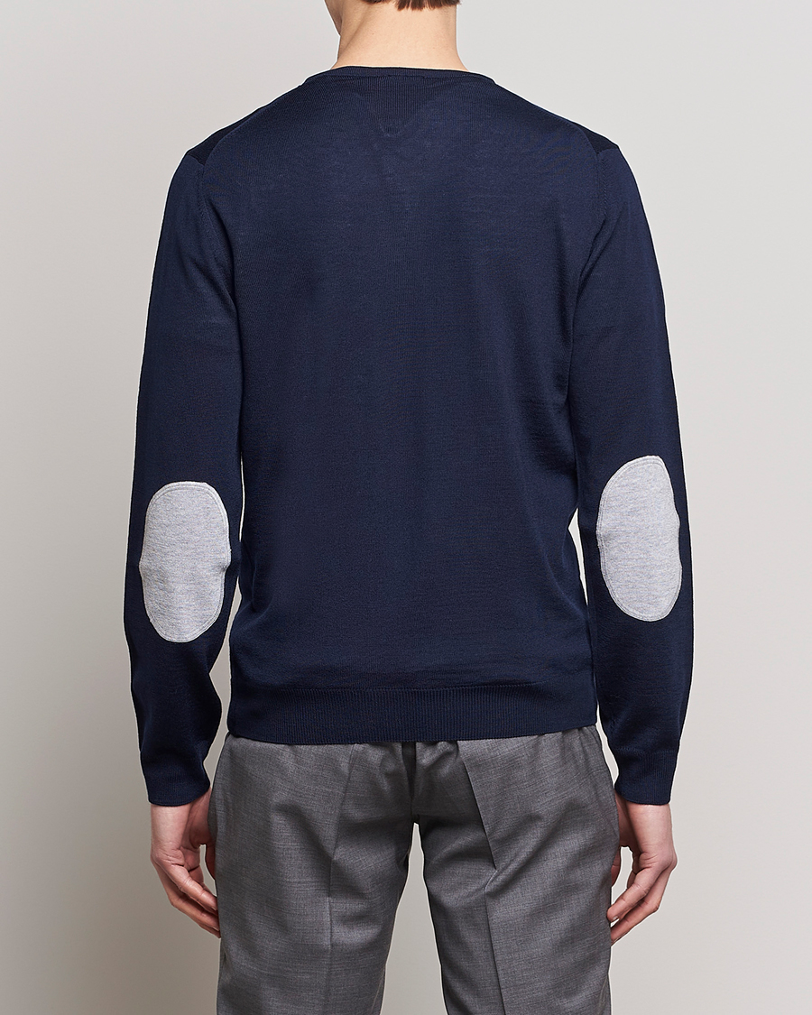 Homme | Pulls Et Tricots | Stenströms | Merino Patch V-Neck Navy/Light Grey