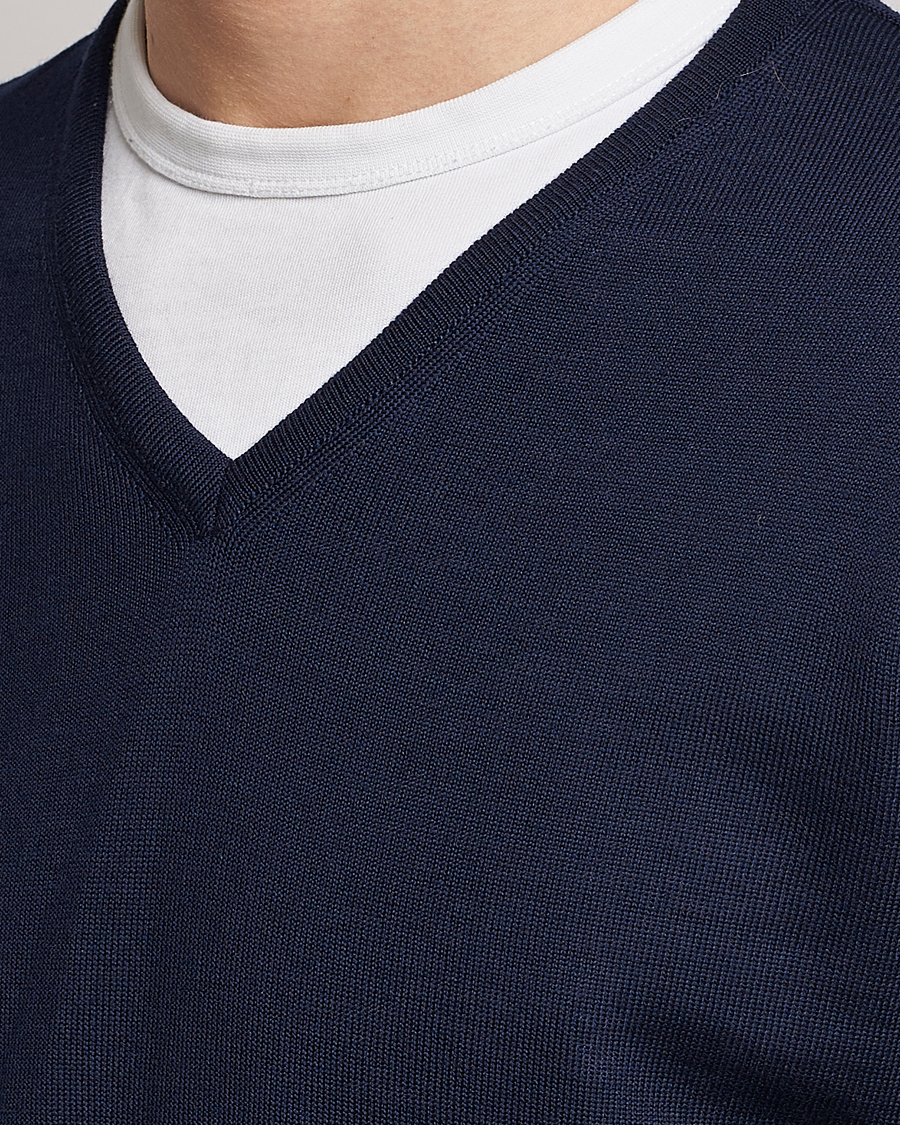 Homme | Pulls Et Tricots | Stenströms | Merino Patch V-Neck Navy/Light Grey