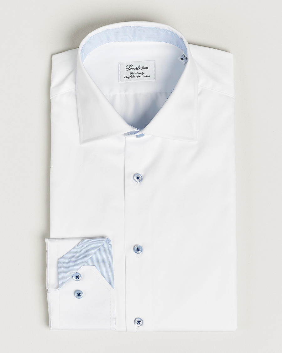 Homme | Chemises | Stenströms | Fitted Body Contrast Cut Away Shirt White