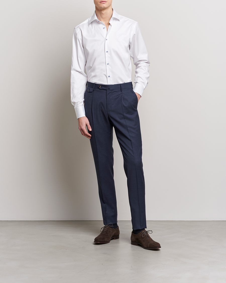 Homme | Vêtements | Stenströms | Fitted Body Contrast Cut Away Shirt White