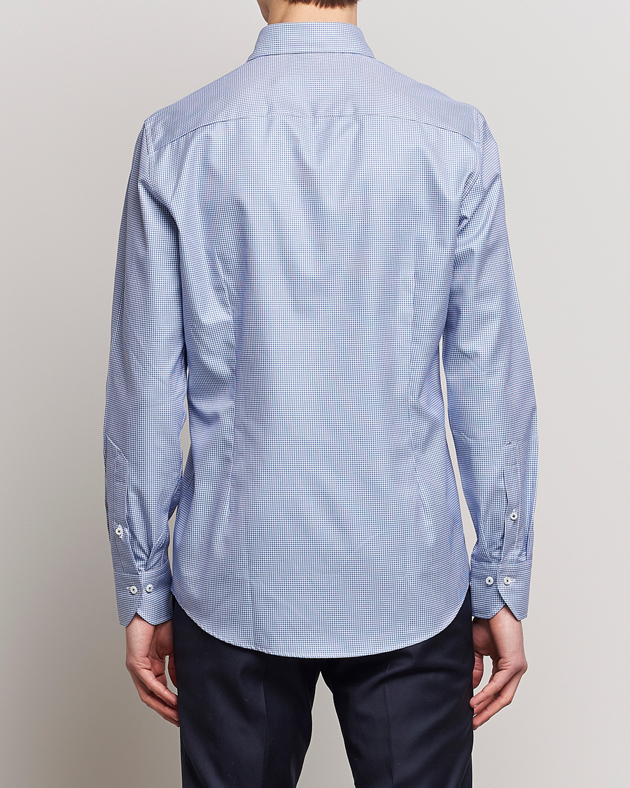 Homme | Chemises | Stenströms | Slimline Small Check Cut Away Shirt Blue