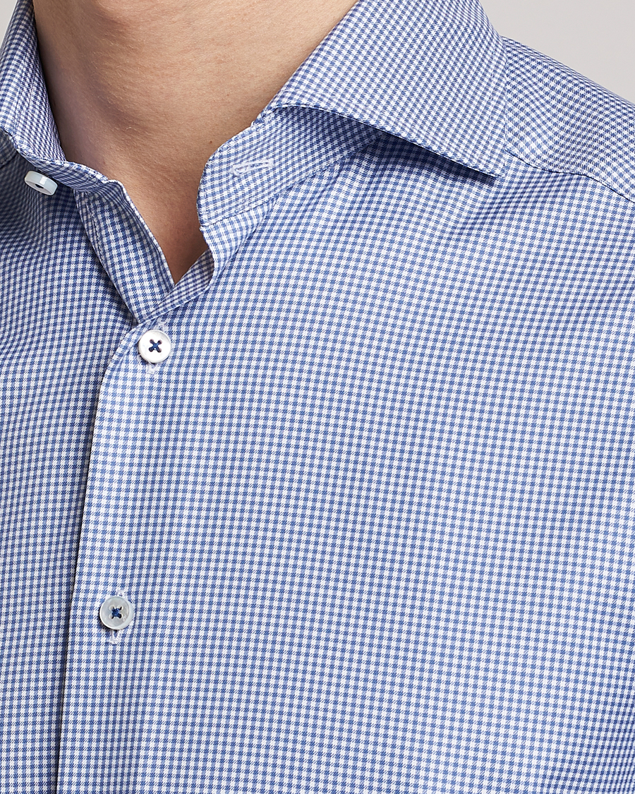 Homme | Chemises | Stenströms | Slimline Small Check Cut Away Shirt Blue