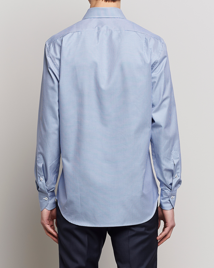 Homme | Chemises | Stenströms | Fitted Body Small Check Cut Away Shirt Blue