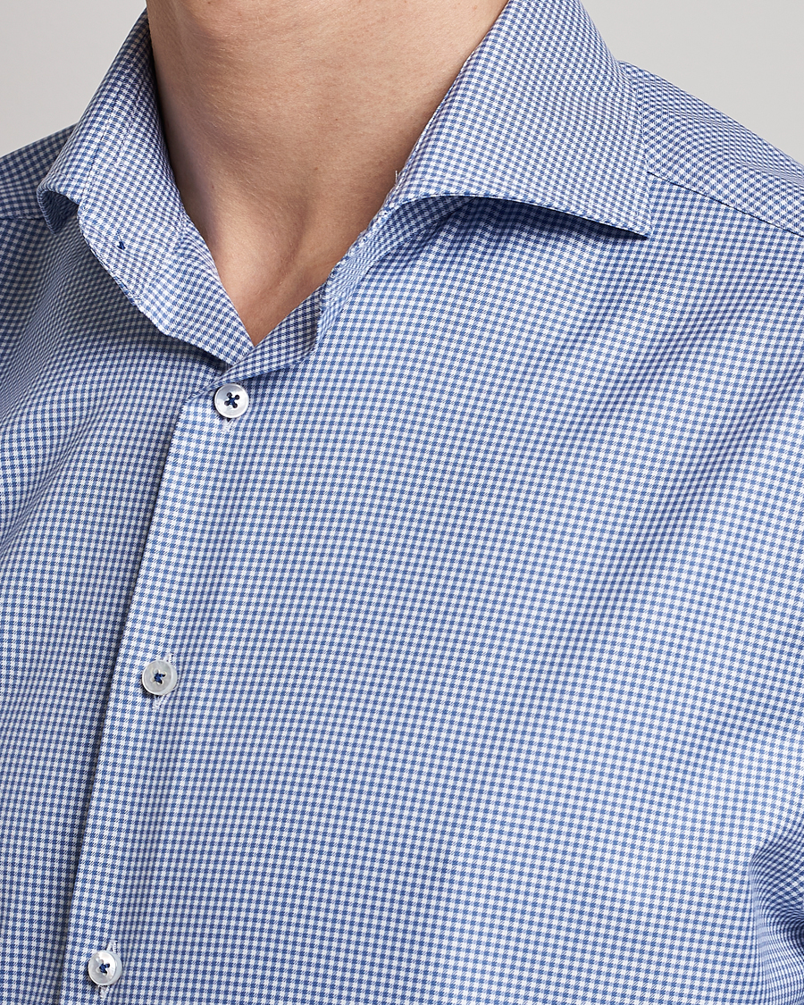 Homme | Chemises | Stenströms | Fitted Body Small Check Cut Away Shirt Blue