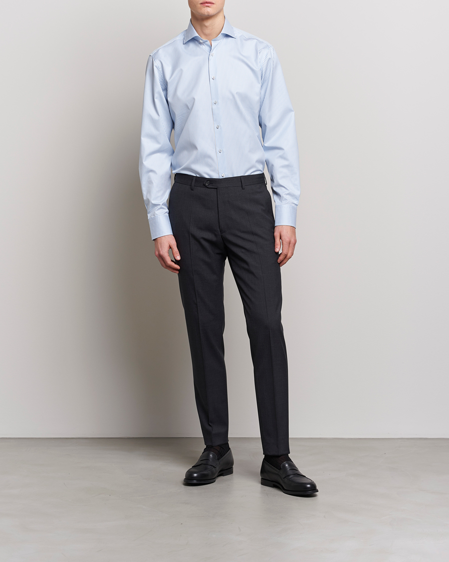 Homme | Chemises | Stenströms | Fitted Body Striped Cut Away Shirt Blue/White