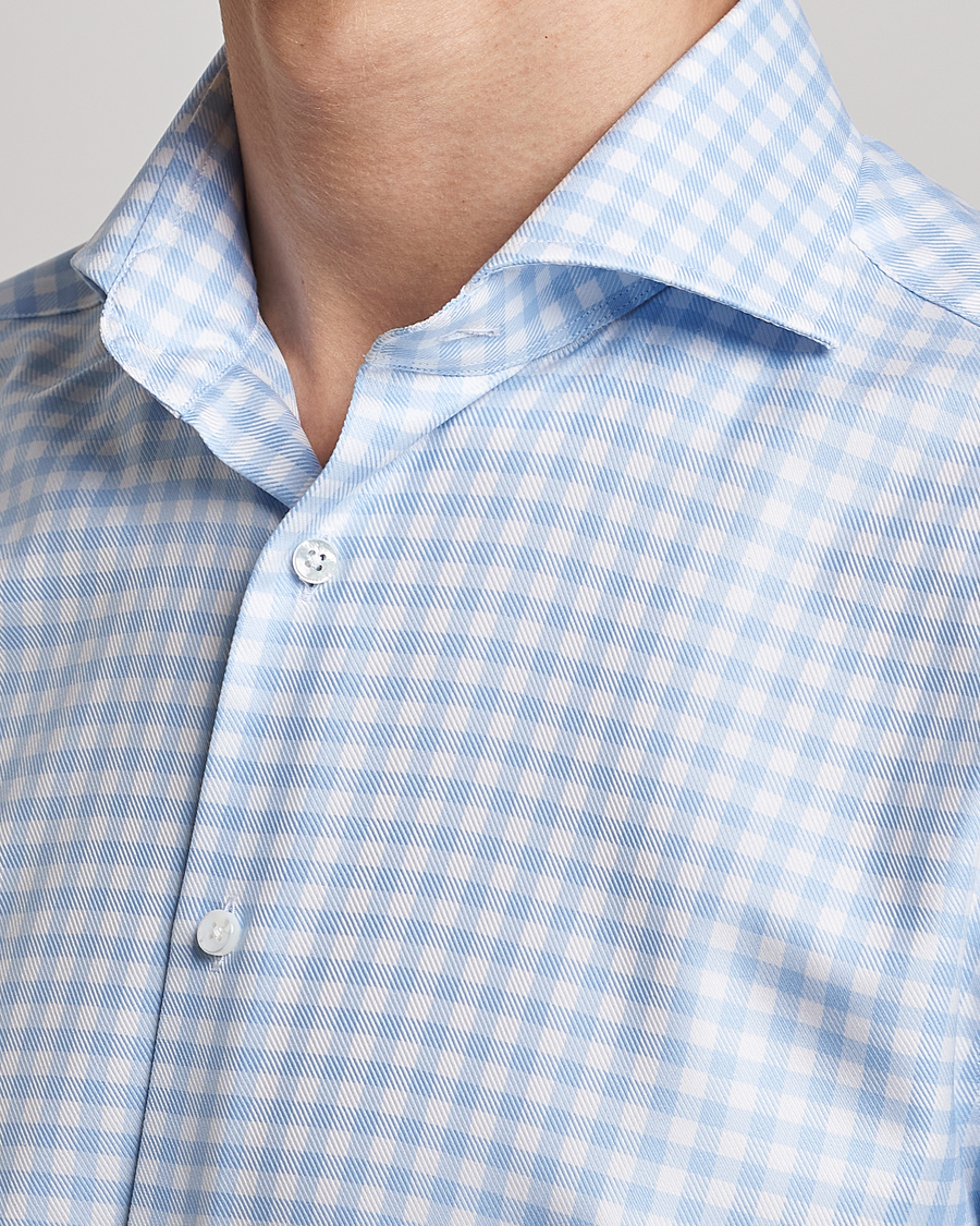 Homme | Chemises | Stenströms | Fitted Body Checked Cut Away Shirt Light Blue